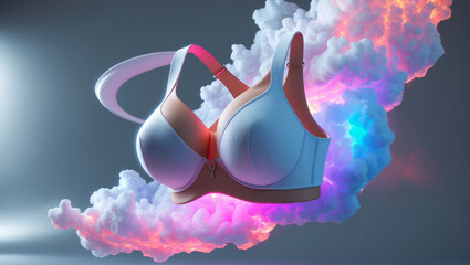 Floating Bra Mockup with Colorful Smoke and Abstract Background