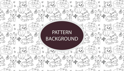 Kawaii kitten pattern background design. banner with black cat heads and paw. Сhildish pattern with cute cats, kids print. Animal background, cute vector texture for kids bedding, fabric, wal