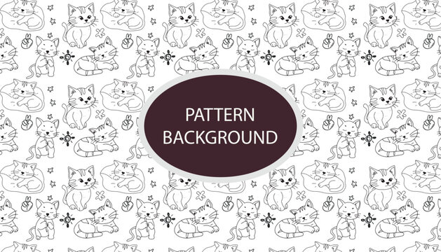 Kawaii kitten pattern background design. banner with black cat heads and paw. Сhildish pattern with cute cats, kids print. Animal background, cute vector texture for kids bedding, fabric, wal