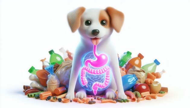 Dog digesting waste indoor environment 3d animation playful concept colorful display
