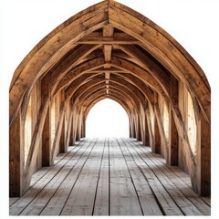 Obraz premium Rustic wooden arched tunnel passage showcasing architectural detail and perspective