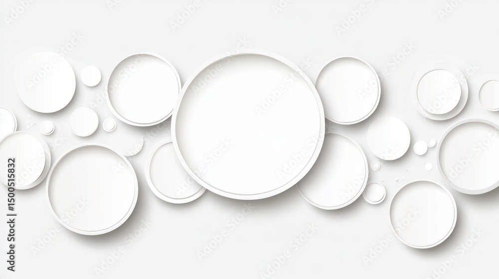 Poster abstract design with layered circles in light gray tones.
