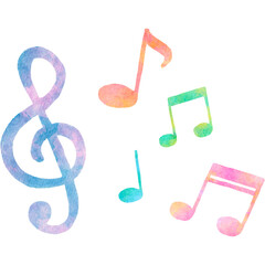 カラフル　音符　音楽　水彩　かわいい　イラスト