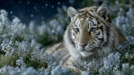 Majestic White Tiger in Mystical Night Forest
