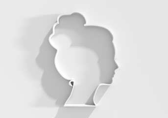 Young woman face side view icon. Elegant silhouette of a female head. Avatar profile sign. 3D render