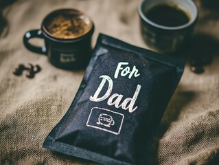 Modern Black Pouch&mdash;Block "For Dad" Label, Heat-Sealed, Linen, Coffee/Supplement/Beard, Father&rsquo;s Day