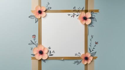 Journal-style image frame with taped borders and floral doodles