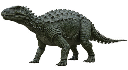 Fototapeta premium Armored dinosaur with spiky scales and a long segmented tail in profile view