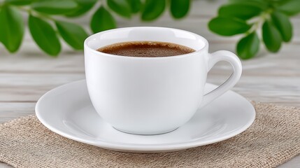 Aromatic Coffee in White Cup  Fresh Brew  Morning Beverage  Still Life