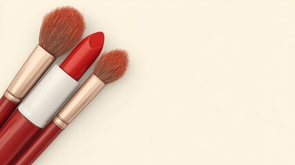 Red Lipstick  Makeup Brushes  Beauty Products  Cosmetic Accessories  Flatlay  Studio Shot