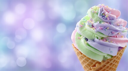 Delicious Tri Color Soft Serve Ice Cream Cone with Sprinkles