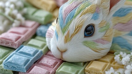 Pastel Easter Bunny with Colorful Chocolate Candies