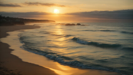 Obraz premium The coast in the morning when the sun is rising has the tranquility of dawn.
