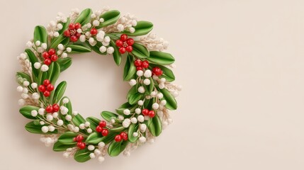 Festive Christmas Wreath  Holly  Berries  Winter Floral Decoration