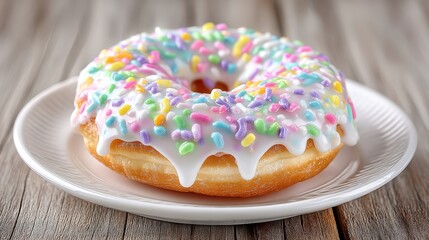 Delicious Sprinkled Donut on Plate  Sweet Pastry Treat