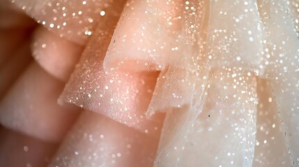 Fototapeta premium Glittering peach fabric, close-up, fashion detail