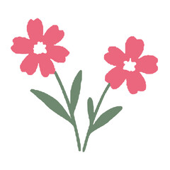 Decorative Floral Clipart of Two Red Cosmos Flowers with Green Leaves