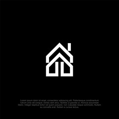 Elegant Geometric House Emblem: Minimalist Design on Black Backdrop Showcasing Architectural Purity and Conceptual Abstraction in a Distinctive Visual Statement