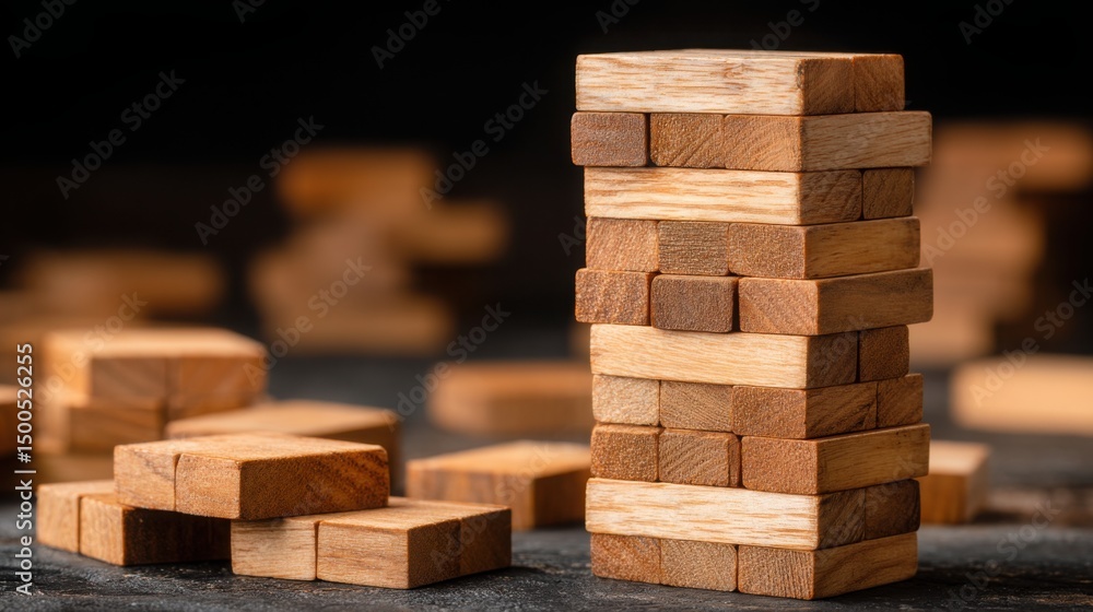 Poster stack of wooden blocks representing breakout confidence meter and visual scale for ranking financial