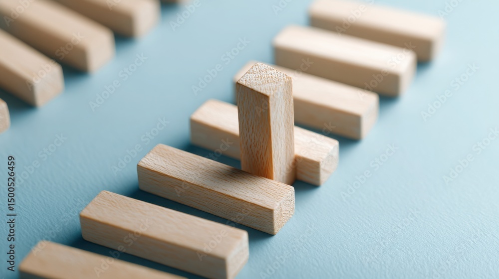 Poster an array of wooden blocks used to illustrate concepts of breakouts and false breaks in market analys