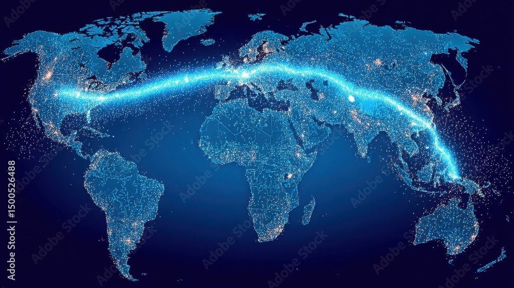 Poster a world map with a blue background serving as an elegant matrix for capital allocation and financial