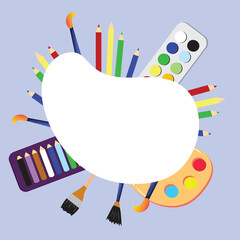 Blank Sign, Painter Tools and Materials. Art Supplies for Creativity.