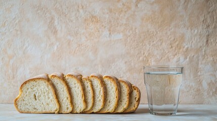 Sliced loaf of bread and glass of water