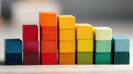 Colorful stack of wooden blocks symbolizing creative risk allocation and strategic planning in financial management