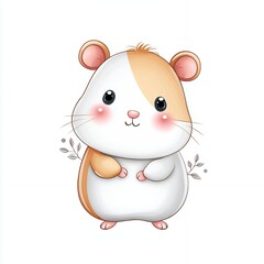 Naklejka premium Adorable Cartoon Hamster Illustration Brown and White Fur Pink Cheeks