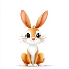 Fototapeta premium Adorable Orange and White Cartoon Rabbit Sitting on White Background