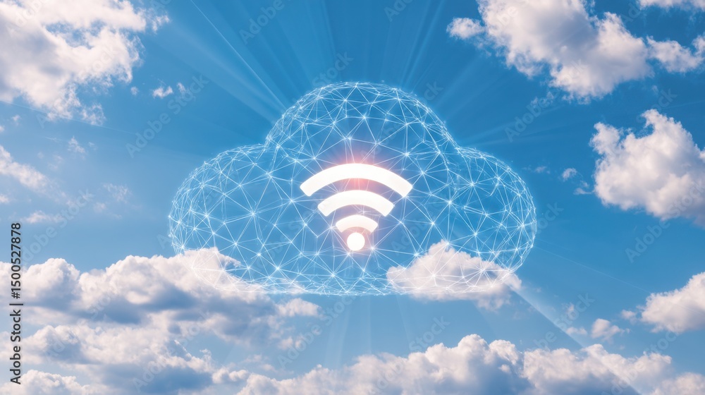 Poster cloud with a wi-fi connection symbol representing a public sector efficiency radar icon concept for 