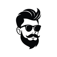 Stylish Monochrome Silhouette Portrait Bearded Man in Sunglasses