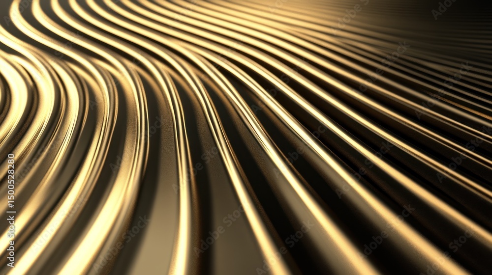 Poster abstract gold lines flowing in dynamic curves.