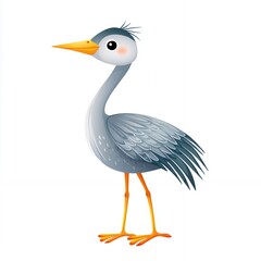 Obraz premium Cute Cartoon Grey Crane Bird Illustration