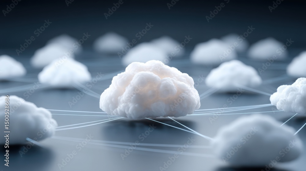 Poster cloud surrounded by a network of white clouds representing a citizen-centric economic modeler concep