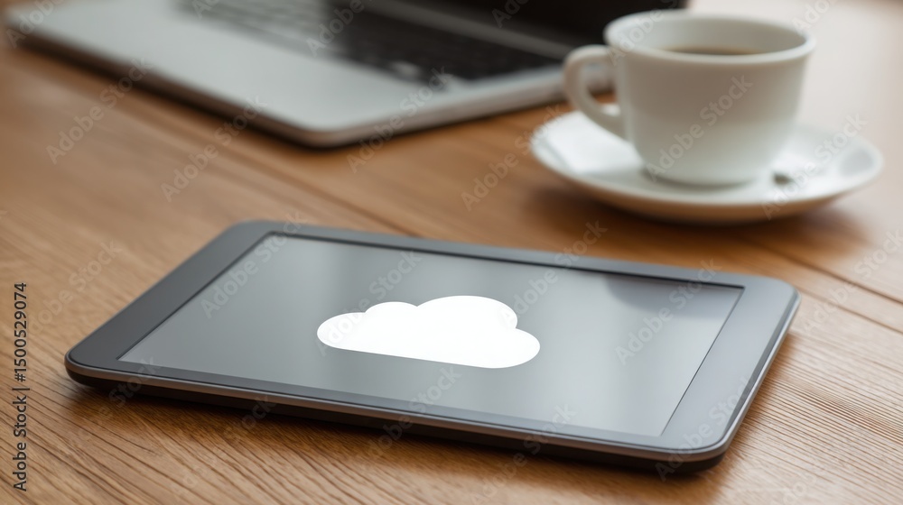 Poster tablet displaying cloud symbol representing advanced tax transparency viewer for citizens and digita