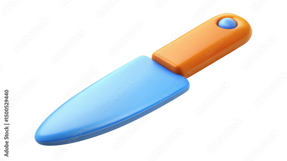 Poster a blue knife with an orange handle is displayed at an angle in a close up still life image isolated 