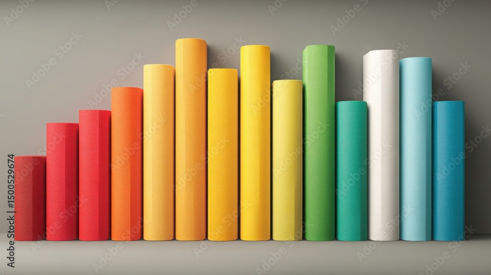 Poster a stack of colorful rolls representing a dynamic concept for commodities trend gauge in a creative a