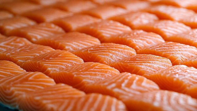 Salmon Sashimi: Fresh, Neat Rows of Orange Salmon