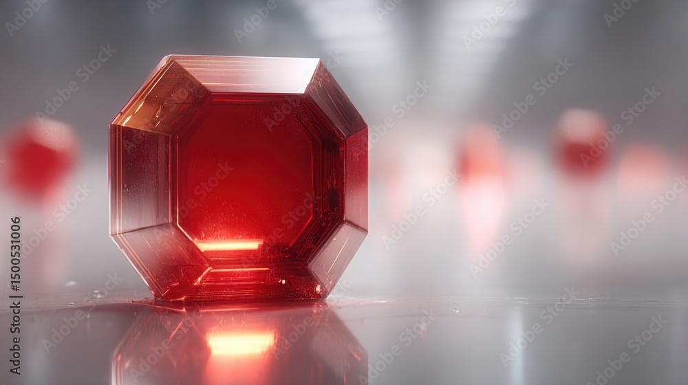 Poster red diamond placed on table symbolizing quantum-enhanced entry precision replay lab icon concept for