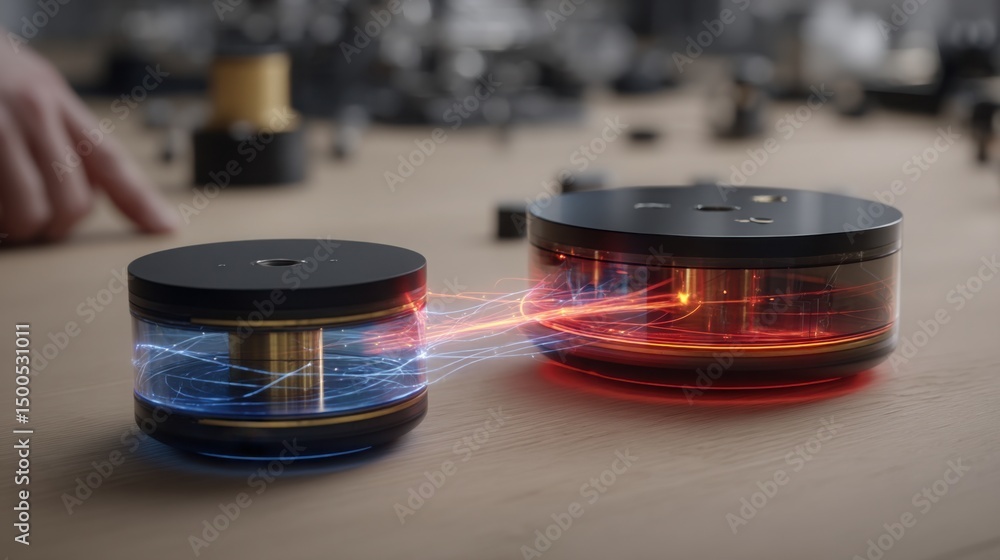 Poster pair of speakers positioned on table representing quantum-enhanced entry precision replay lab icon c