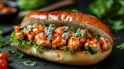Buffalo Chicken Sandwich on Slate Surface