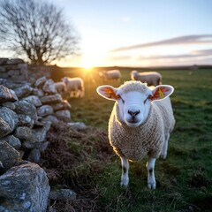 Curious Sheep at Sunset