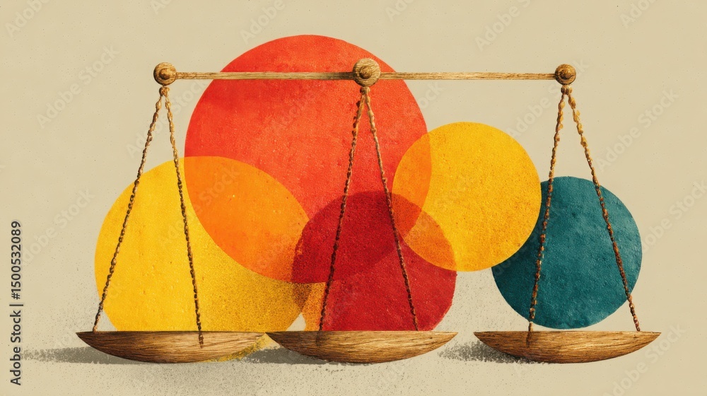 Poster scale displaying three differently colored sections representing diverse metrics in quantum-enhanced