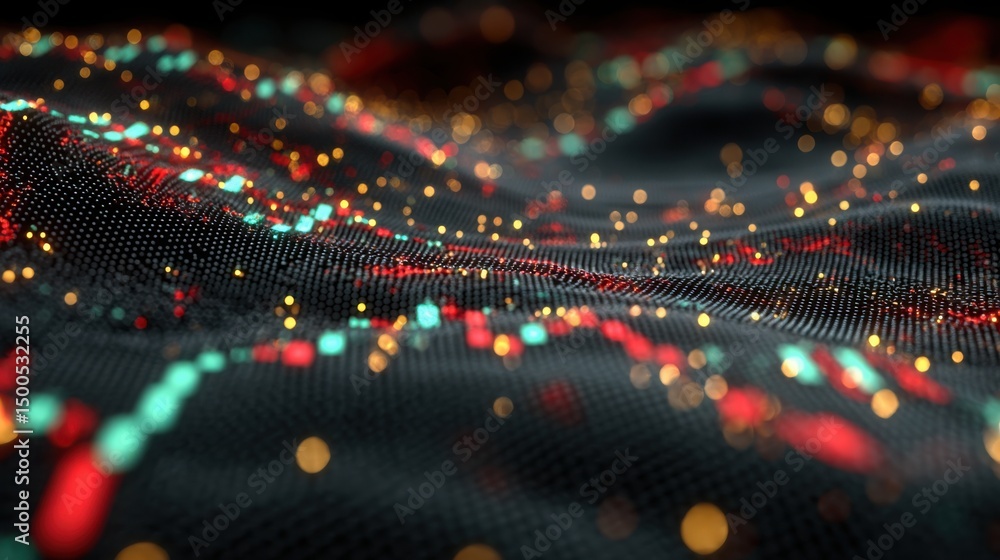 Poster abstract black background featuring a spectrum of colorful lights representing quantum-enhanced trad