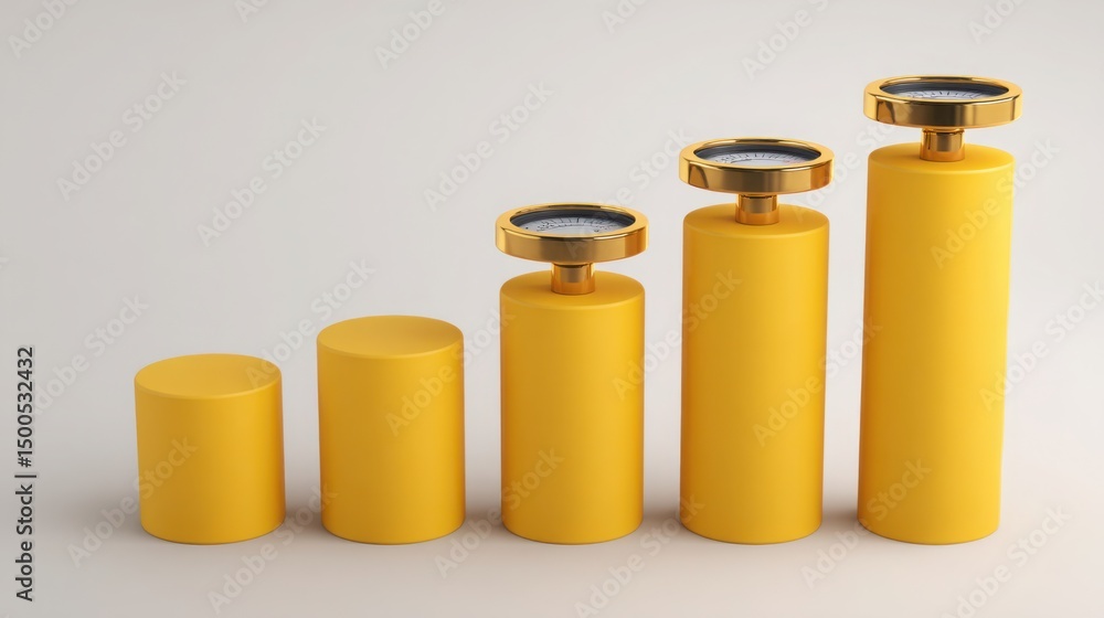 Poster a distinct yellow cylinder featuring a clock element perfectly blending functionality with modern de