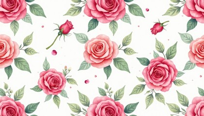Delicate watercolor roses, intertwined leaves, seamless repeat, repeat, red