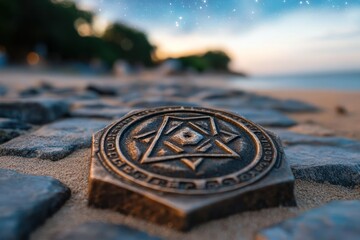 Ancient Star Seal on Beach at Twilight