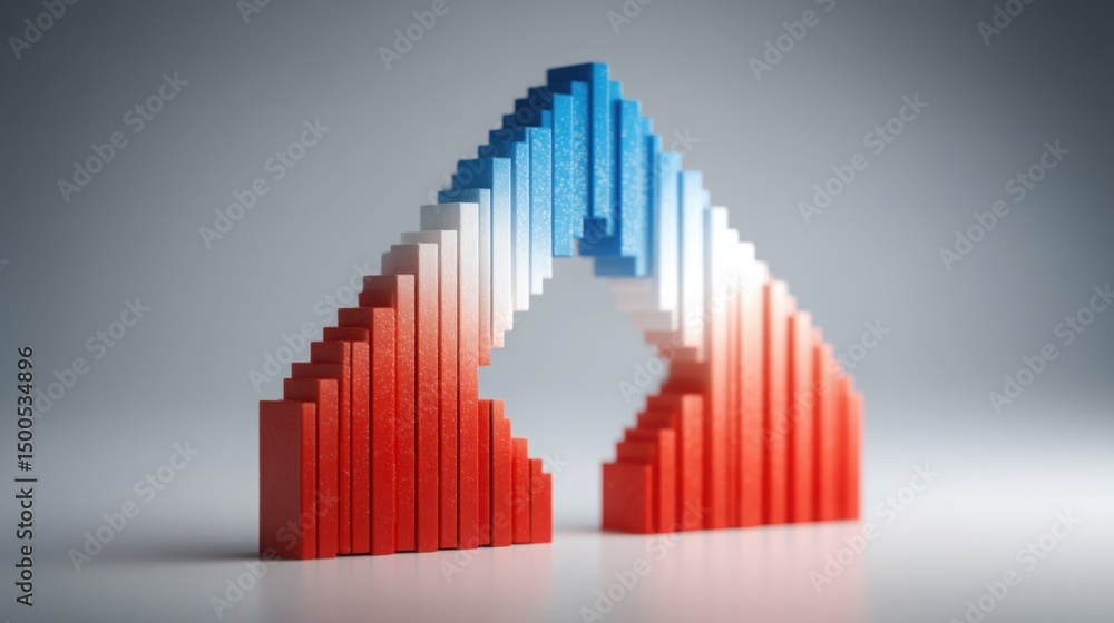 Poster an eye-catching red and blue triangle symbolizing dynamic movement in abstract design with strong ge