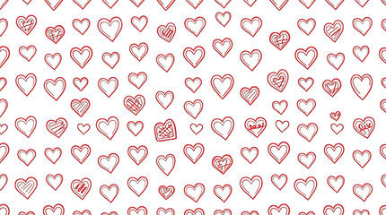 Heart Pattern - Red Heart Doodles on White Background